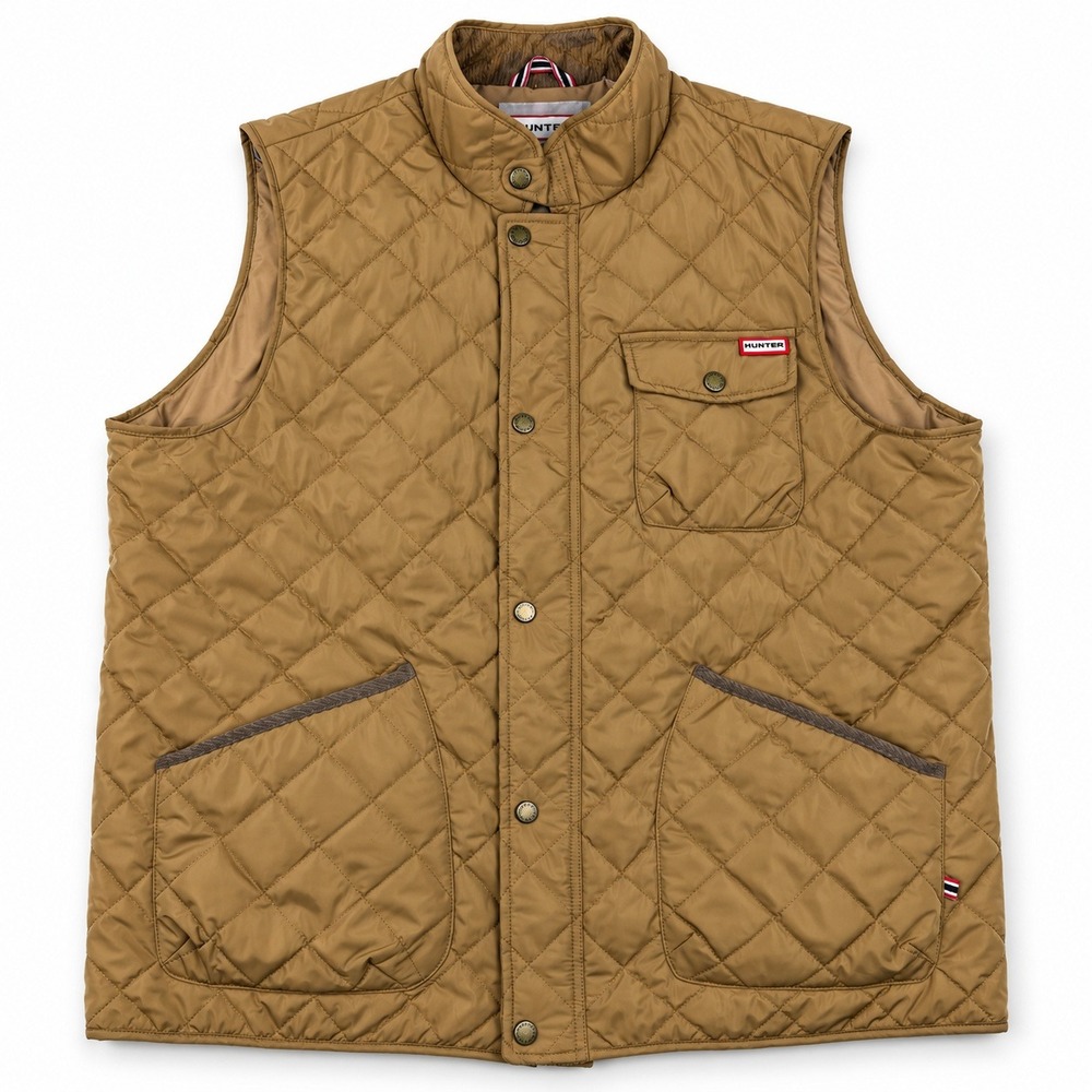 Hunter Quilted Vest Mens XL Tan Diamond Stitch Corduroy Trim Zip Snap Pockets
